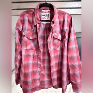 DIXXON women’s  Red and Gray Plaid Button Down Shirt